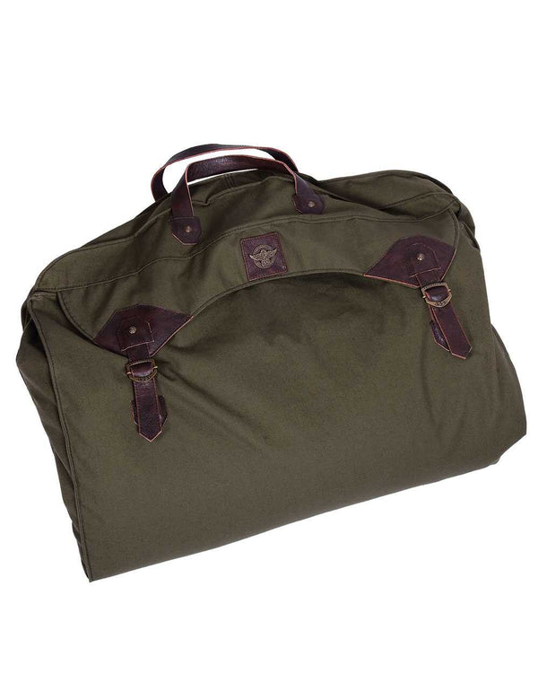Dark green fabric bag with leather details.