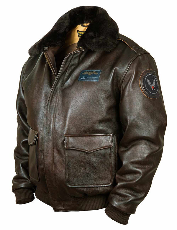 Men's brown leather jacket.