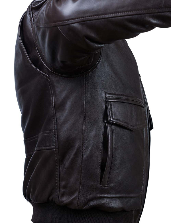 Side part of leather jacket.