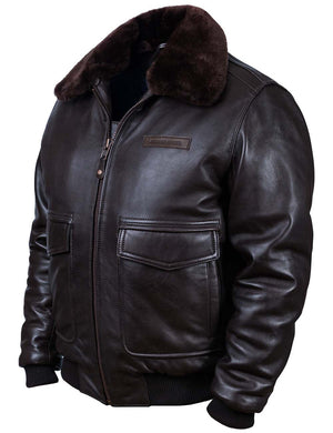 Men's brown leather jacket.