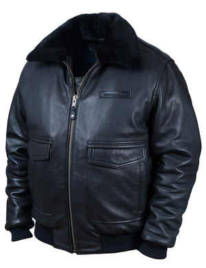Men's black leather jacket.