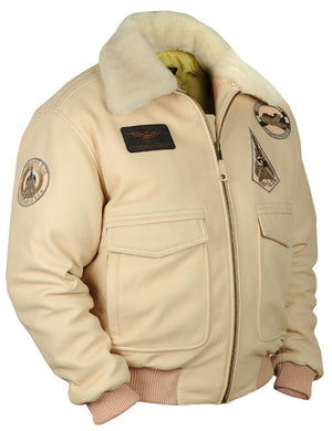 Men's beige leather jacket.