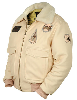 Men's beige leather jacket.