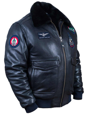 Dark blue men's leather jacket.