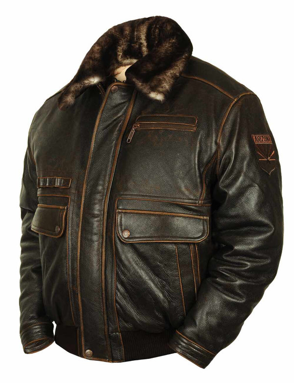 Men's brown leather jacket.