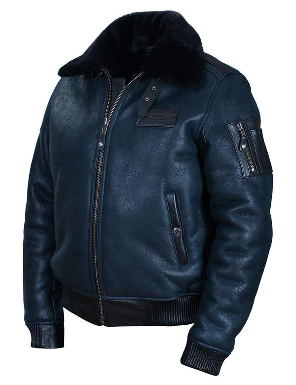 Men's dark blue sheepskin jacket.