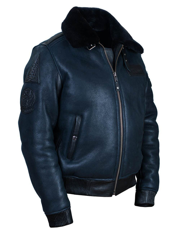Men's dark blue sheepskin jacket.