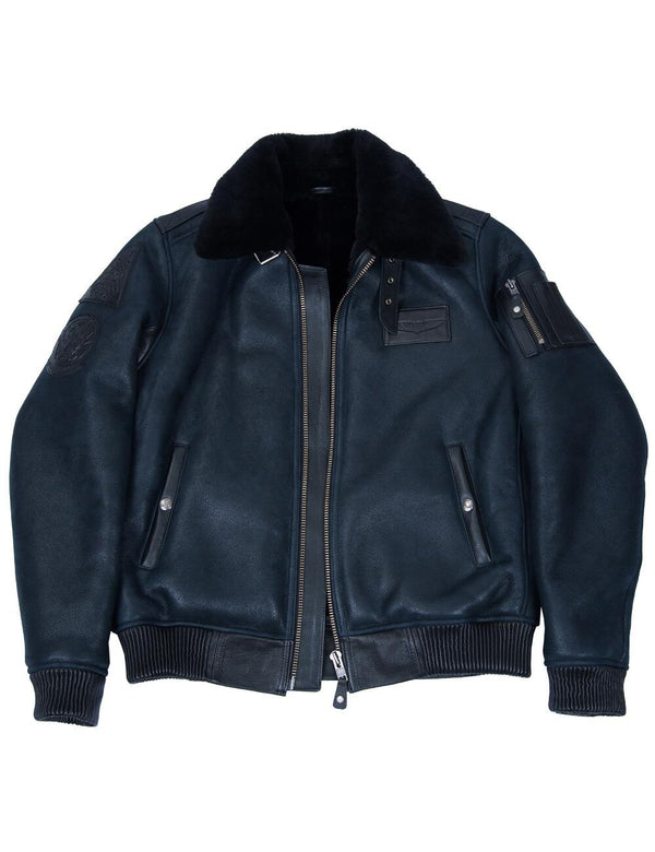 Men's dark blue sheepskin jacket.