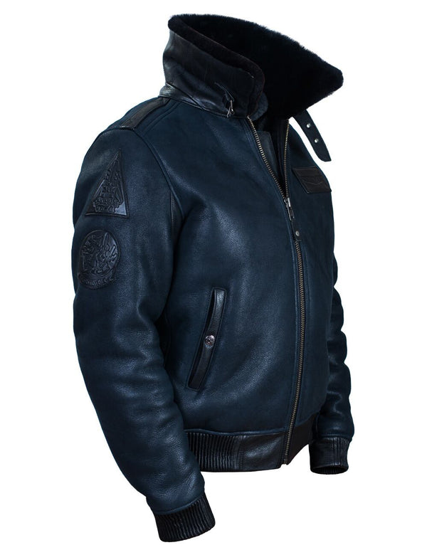 Men's dark blue sheepskin jacket.