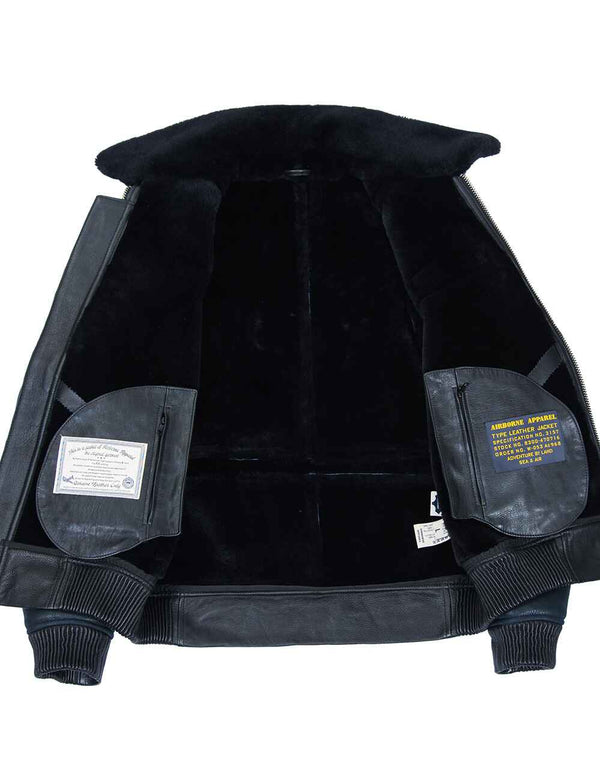 Men's dark blue sheepskin jacket.
