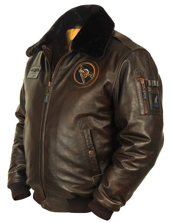 Men's brown leather jacket.