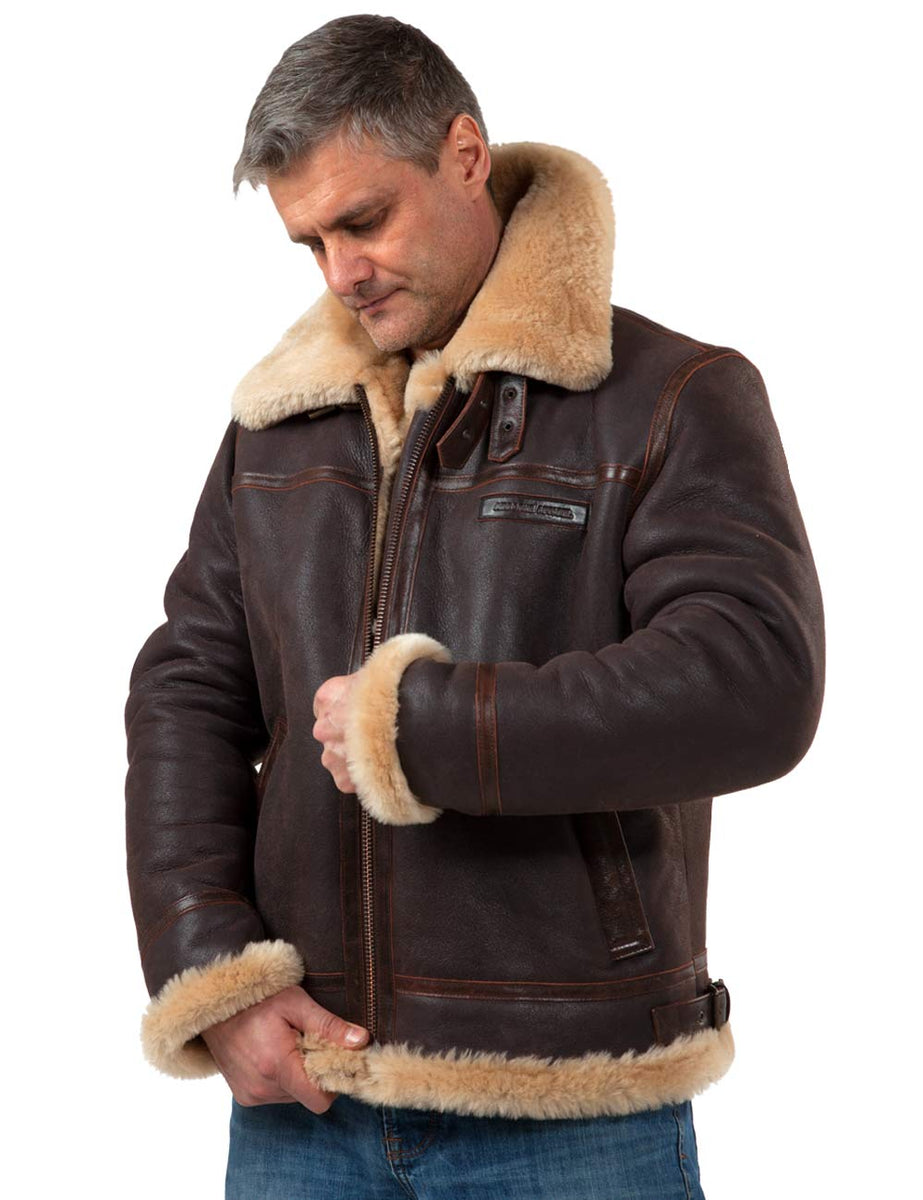 Brown B3 Bomber Men Sheepskin Jacket
