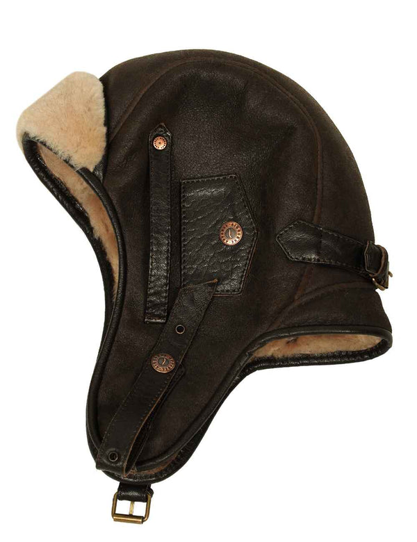 Men's brown sheepskin helmet.