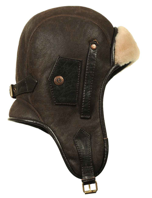 Men's brown sheepskin helmet.