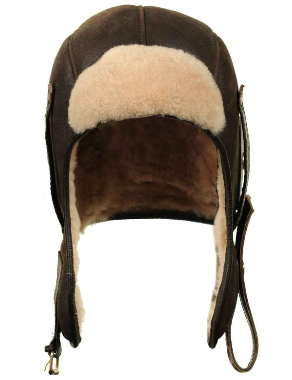 Men's brown sheepskin helmet.