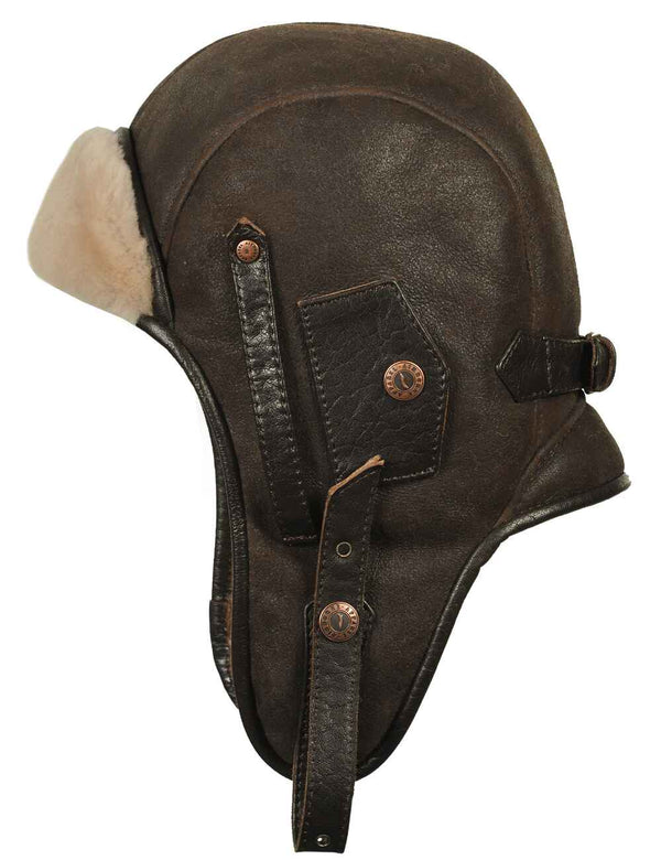 Men's brown sheepskin helmet.