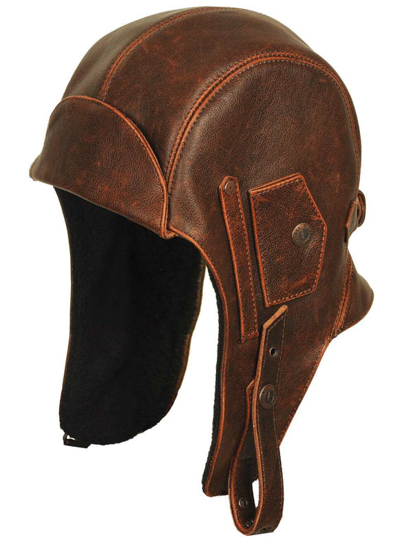 Men's brown leather helmet.