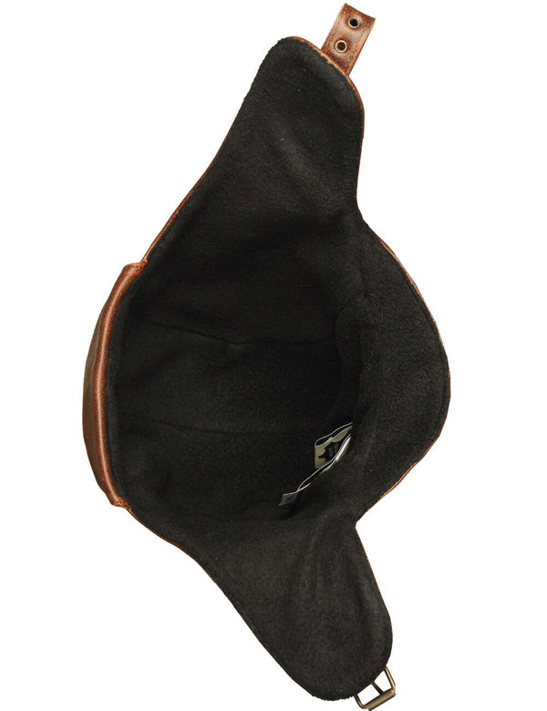 Black lining of a leather men's helmet, inside view.