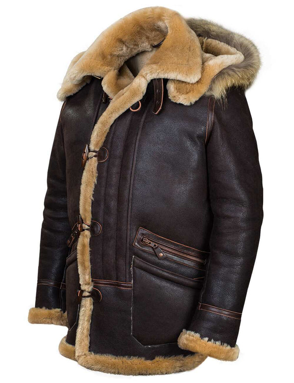 Men's brown sheepskin coat.