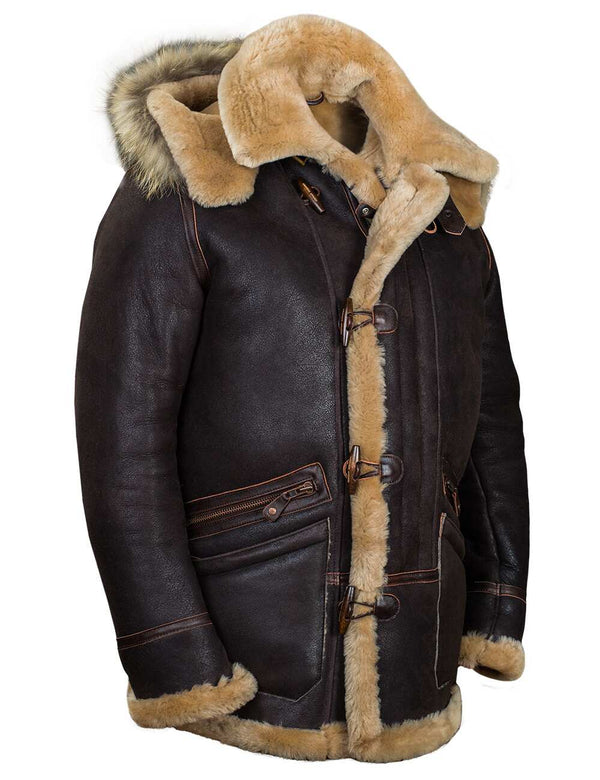 Men's brown sheepskin coat.
