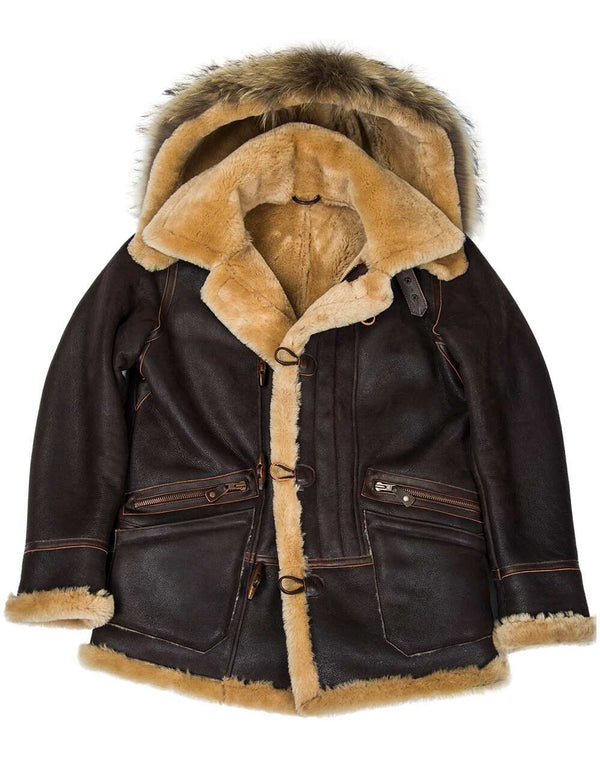 Men's brown sheepskin coat.