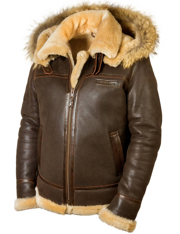 Men's sheepskin jacket with hood.
