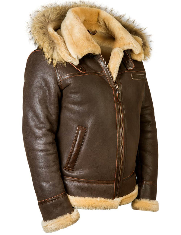 Men's sheepskin jacket with hood.