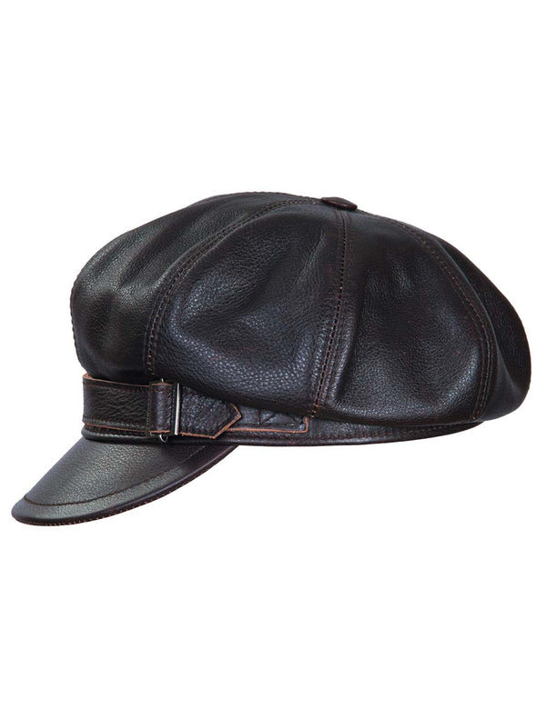 Men's brown leather captain's cap.