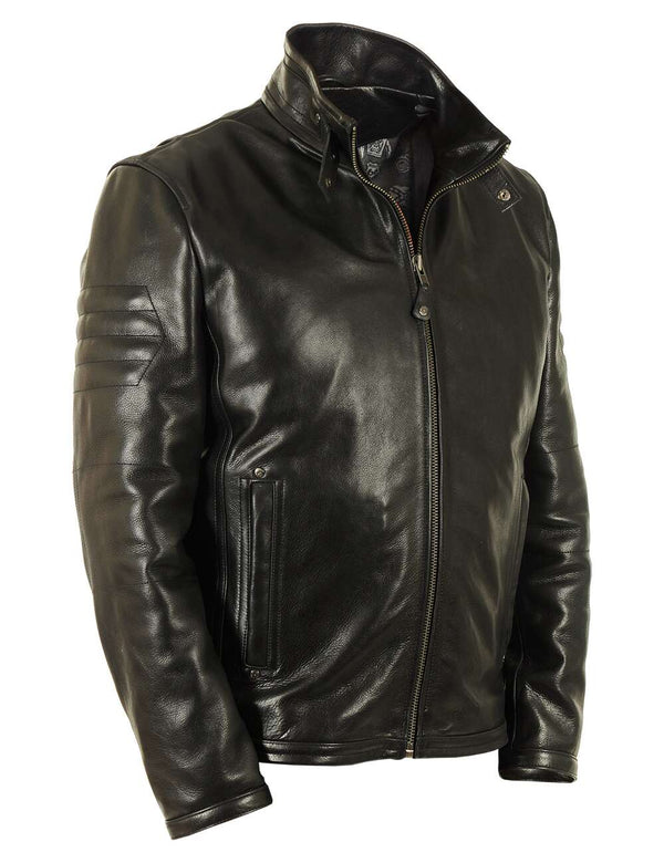 Men's black leather jacket.