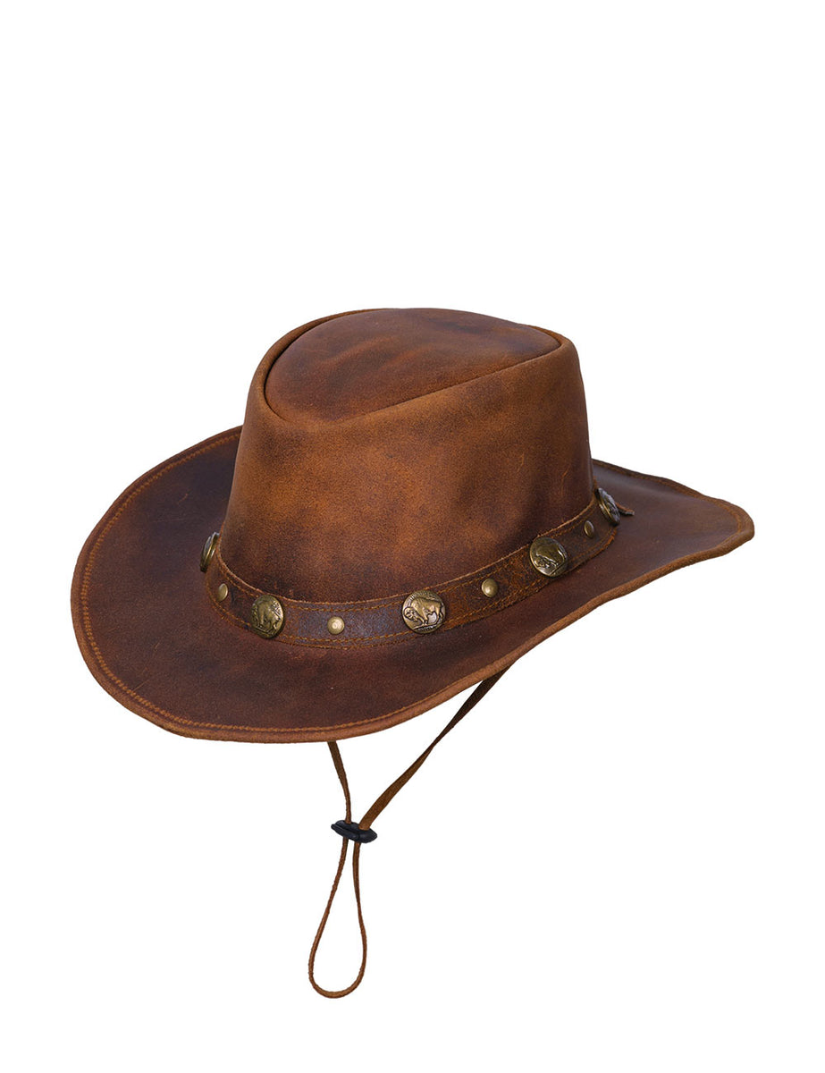 Wild West Cowboy Leather Hat ginger patina Art. 2164 | Vintage Leder