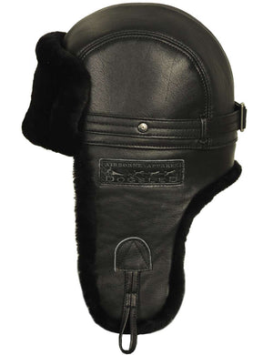 Men's black leather trapper hat.