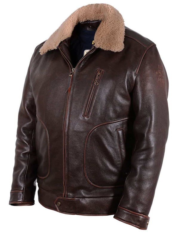 Men's brown leather jacket.