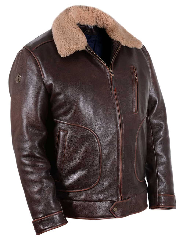 Men's brown leather jacket.