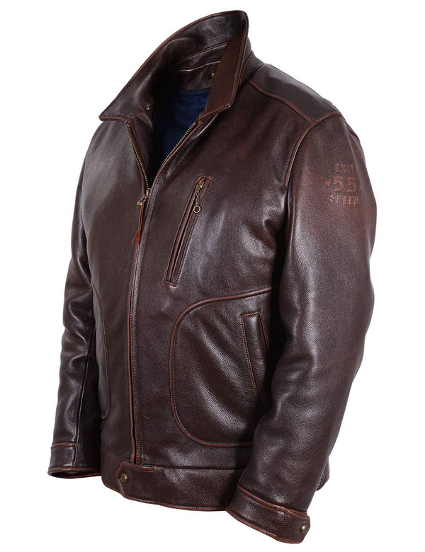 Men's brown leather jacket.