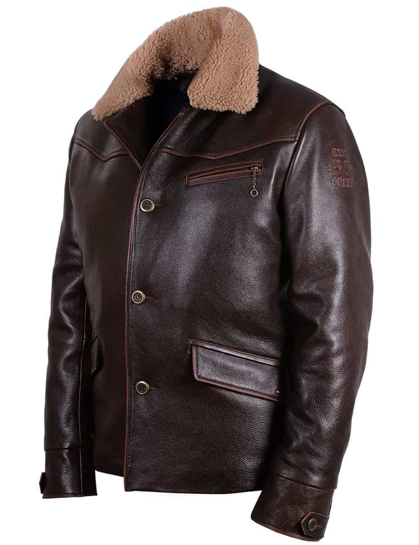 Men's brown leather jacket.