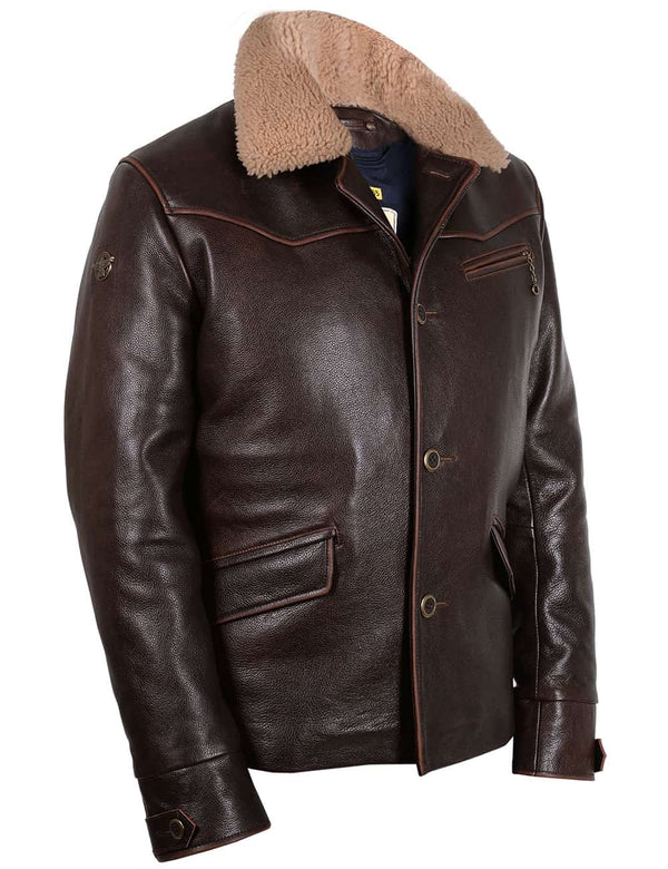 Men's brown leather jacket.
