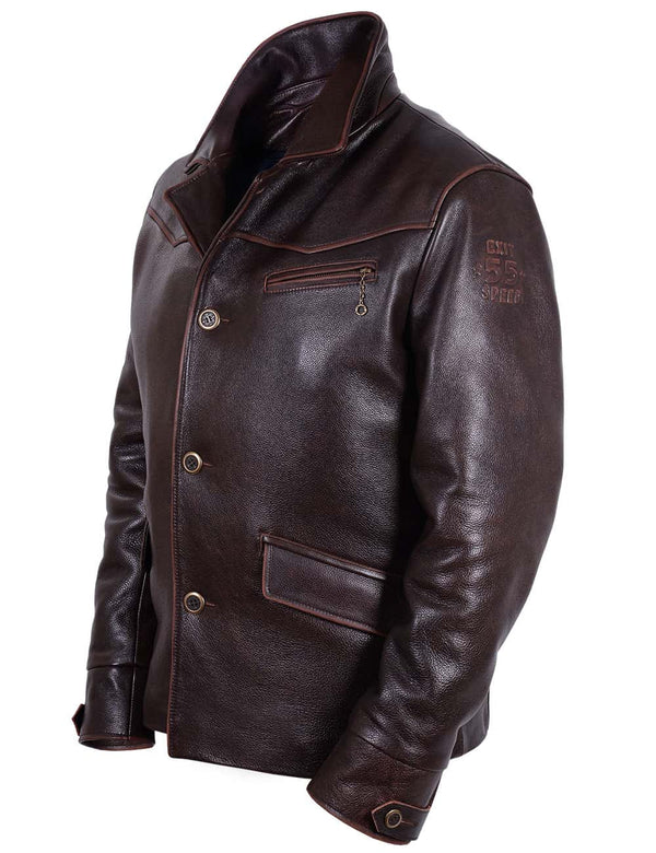 Men's brown leather jacket.