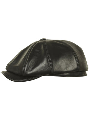 Men's brown black cap, side view.