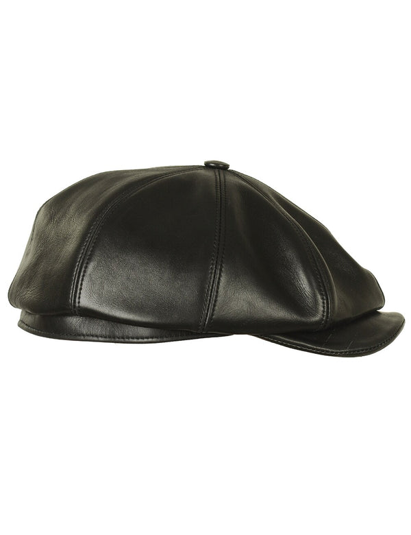 Men's brown black cap, side view.