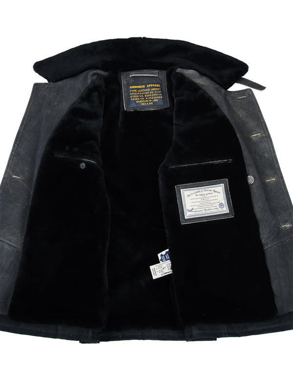 Men's black pea coat.