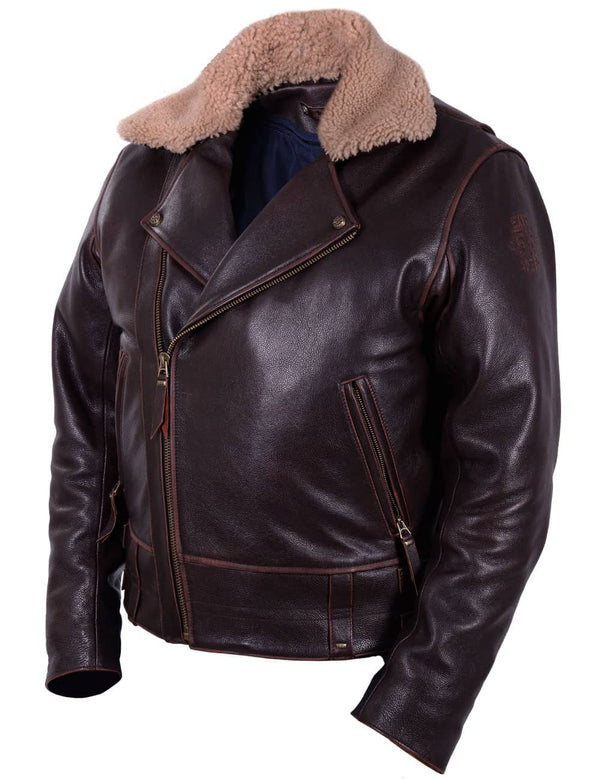 Men's brown leather biker jacket.
