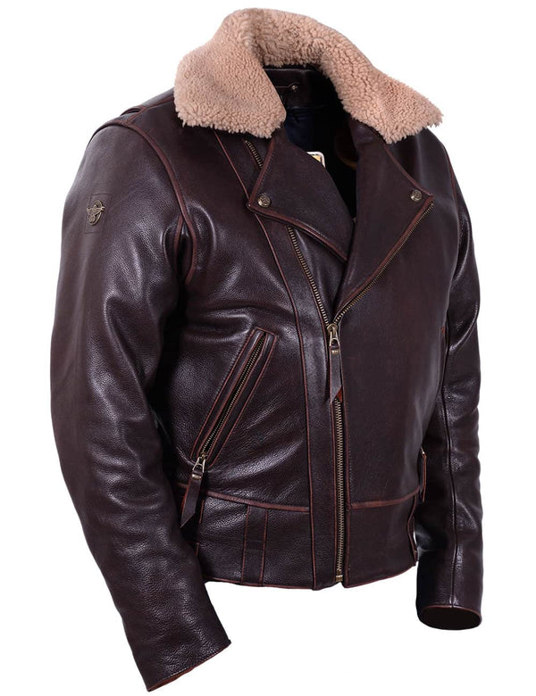 Men's brown leather biker jacket.