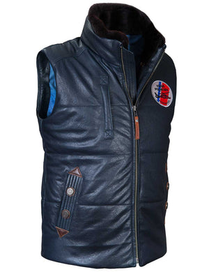 Men's dark blue leather vest.