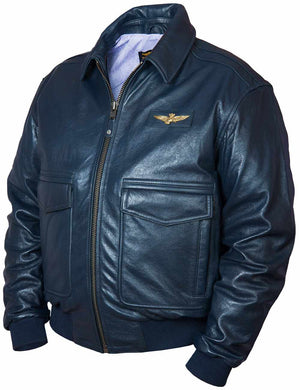 Dark blue men's leather jacket.