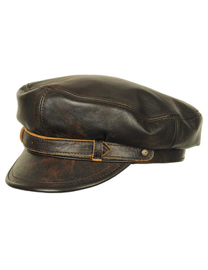Men's brown leather captain's cap.