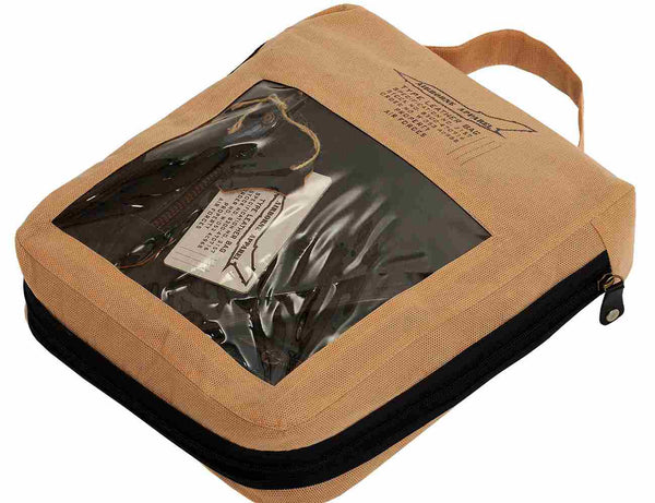 Brown men's leather bag in a case.