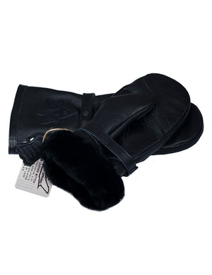 Black men's leather mittens with fur.