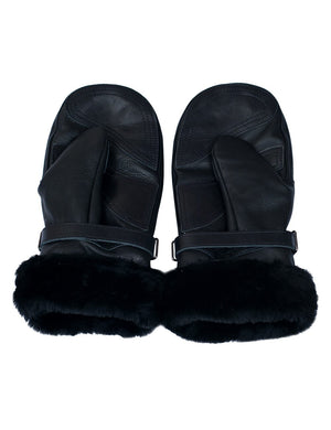 Black men's leather mittens with fur.
