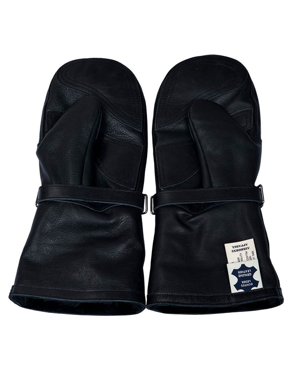 Black men's leather mittens with fur.