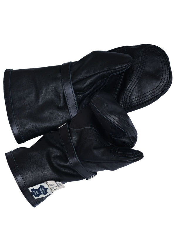 Black men's leather mittens with fur.